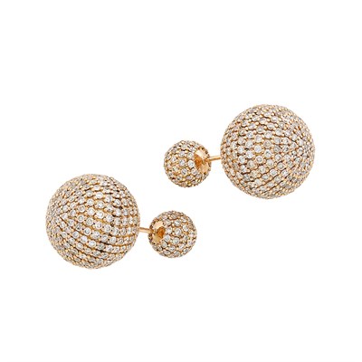 Lot 332 - Pair of Rose Gold and Diamond Ball Earrings