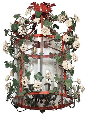 Lot 167 - Tôle Peinte and Glass Six-Light Hall Lantern...