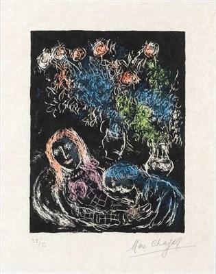 Lot 44 - Marc Chagall COUPLE SUR FOND NOIR II (M. 707A)...