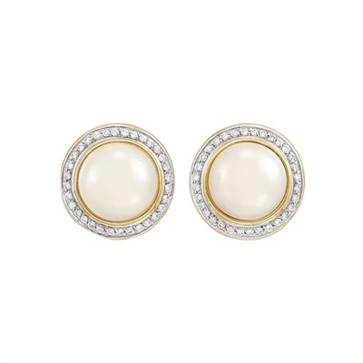Lot 388 - Pair of Two-Color Gold, Mabé Pearl and Diamond Earclips
