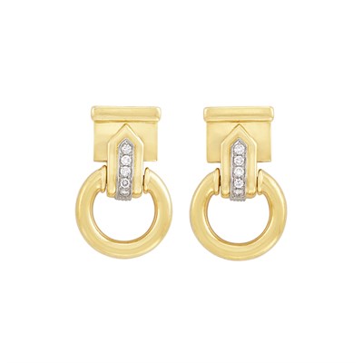 Lot 31 - Pair of Gold and Diamond Door Knocker Earclips, Adriano Chimento