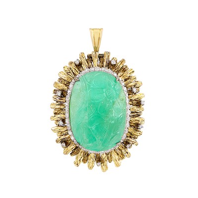Lot 240 - Two-Color Gold, Emerald and Diamond Pendant-Brooch