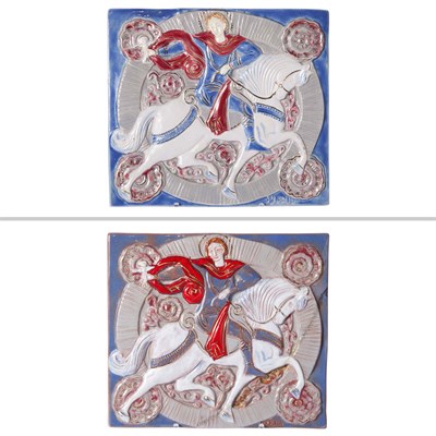 Lot 287 - Two Elena Kupenska Glazed Pottery Tiles Height...