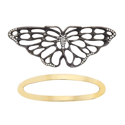 Lot 101 - Blackened Silver and Diamond Butterfly Barrette, Tiffany & Co. and Gold Barrette, Tiffany & Co.