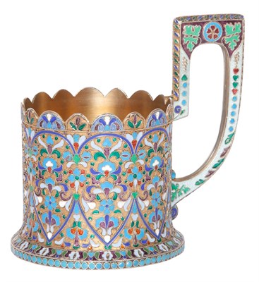 Lot 267 - Russian Silver-Gilt and Cloisonné Enamel Tea...