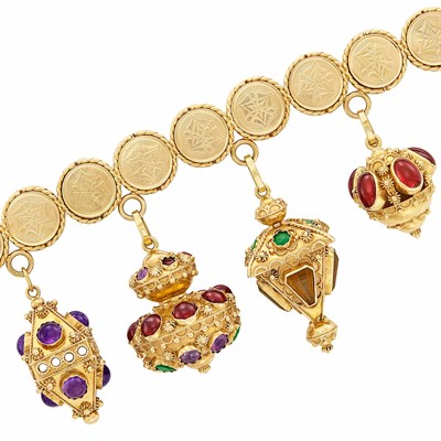 Lot 205 - Gold and Gem-Set Charm Bracelet