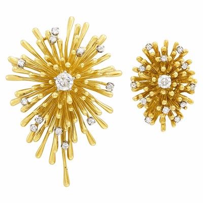 Lot 204 - Gold and Diamond 'Sputnik' Brooch, France, and Ring