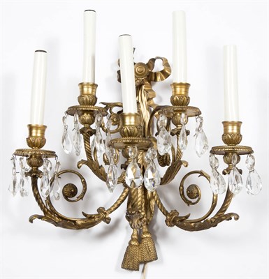 Lot 513 - Pair of Louis XVI Style Gilt-Bronze Five-Light...