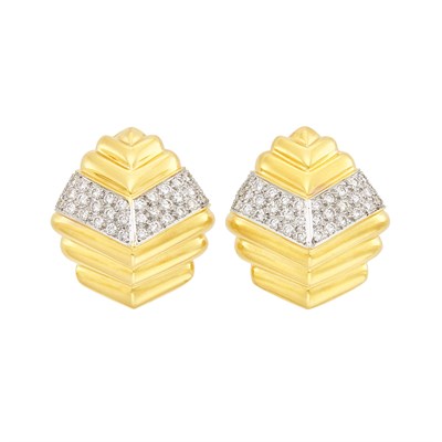 Lot 34 - Pair of Two-Color Gold and Diamond Earclips