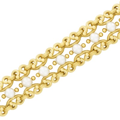 Lot 241 - Gold and Cultured Pearl Bracelet