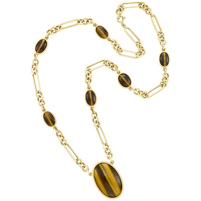 Lot 44 - Long Gold and Tiger's Eye Chain Necklace