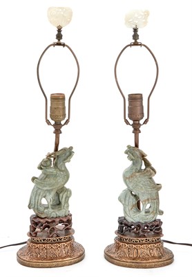 Lot 279 - Pair of Chinese Jade Figures of a Phoenixes as...