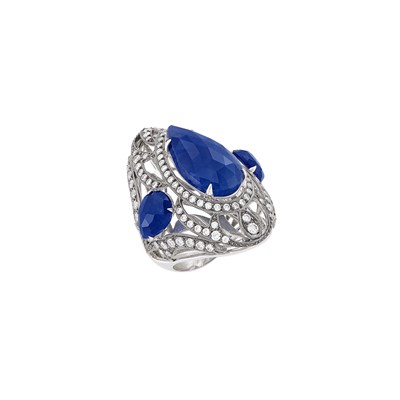 Lot 193 - White Gold, Blackened Gold, Sapphire and Diamond Ring