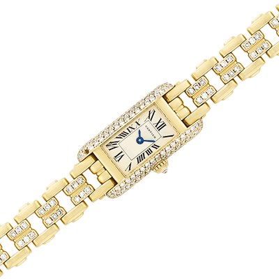 Lot 355 - Lady's Gold and Diamond 'Mini Tank' Wristwatch, Cartier