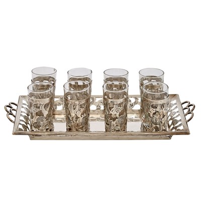 Lot 184 - Mexican Sterling Silver and Glass Cordial Set...