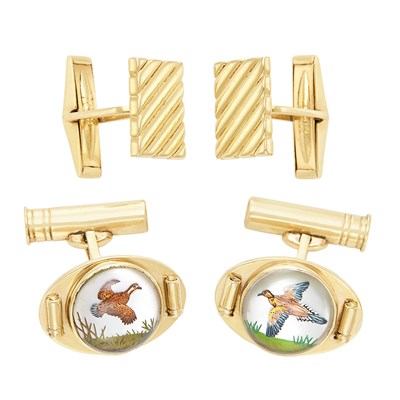 Lot 368 - Pair of Gold Cufflinks, Yard, and Pair of Reverse Crystal Intaglio Cufflinks