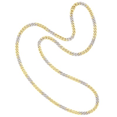 Lot 393 - Long Two-Color Gold and Diamond Curb Link Chain Necklace, Faraone