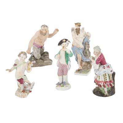 Lot 341 - Group of Five Continental Polychrome Decorated...