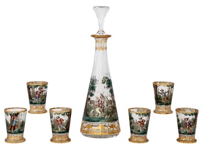 Lot 319 - Continental Gilt and Hand-Painted Glass...