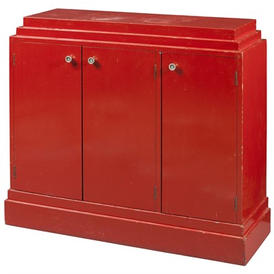 Lot 184 - Paul Frankl Red Lacquered Wood Cabinet Frankl...