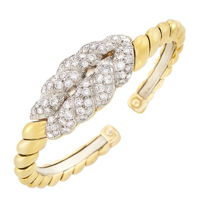 Lot 192 - Gold, Platinum and Diamond Bangle-Watch, Van Cleef & Arpels