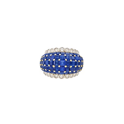 Lot 557 - Two-Color Gold, Sapphire and Diamond Bombé Ring