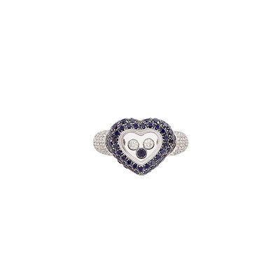 Lot 133 - White Gold, Diamond, Black Diamond and Crystal 'Happy Diamond' Ring, Chopard