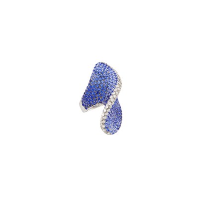 Lot 414 - White Gold, Ombré Sapphire and Diamond Ring