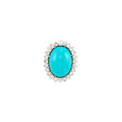 Lot 494 - White Gold, Turquoise and Diamond Ring