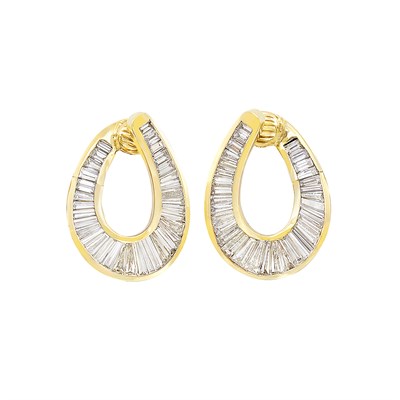 Lot 570 - Pair of Gold and Diamond Hoop Earclips