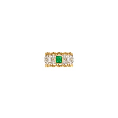Lot 353 - Two-Color Gold, Emerald and Diamond Band Ring, Gianmaria Buccellati