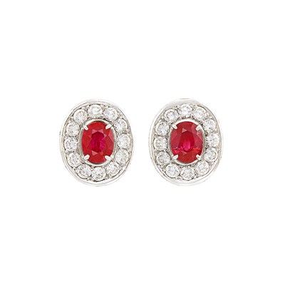 Lot 319 - Pair of White Gold, Ruby and Diamond Earclips