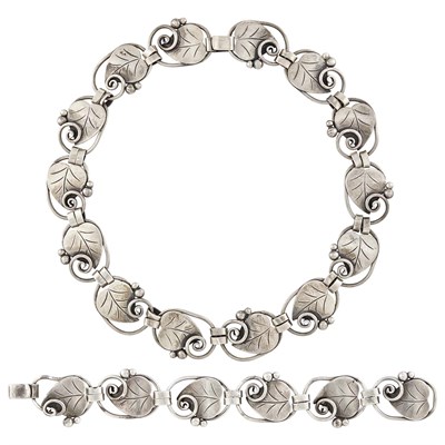 Lot 379 - Sterling Silver Leaf Necklace and Bracelet, by La Paglia for Georg Jensen