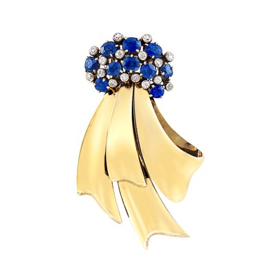 Lot 103 - Silver-Gilt, Gold, Sapphire and Diamond Clip, Chaumet, France