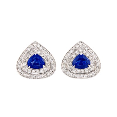 Lot 492 - Pair of White Gold, Sapphire and Diamond Earclips