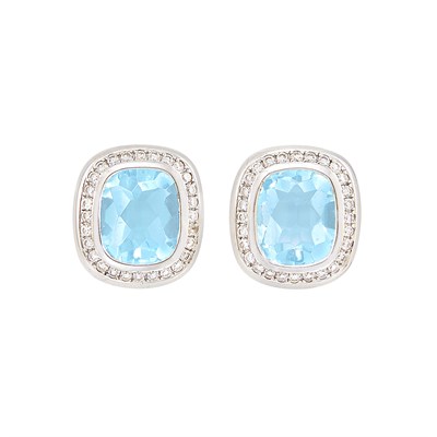 Lot 285 - Pair of White Gold, Aquamarine and Diamond Earrings, Movado