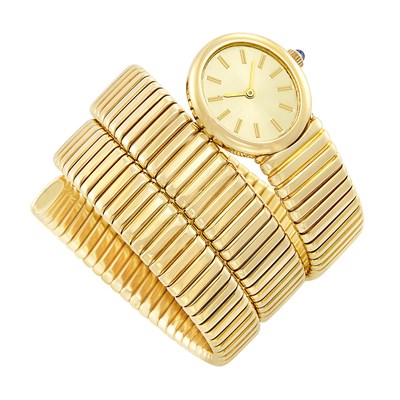 Lot 434 - Gold Coil Bracelet-Watch