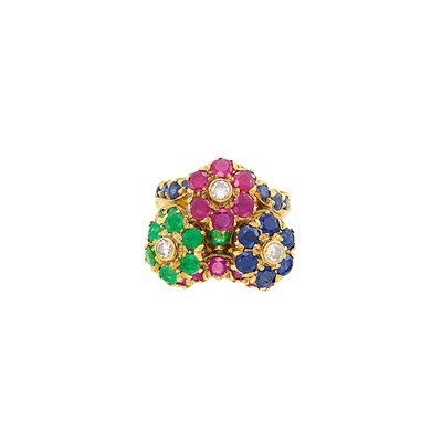 Lot 56 - Gold, Gem-Set and Diamond Floret Ring, G. Nardi