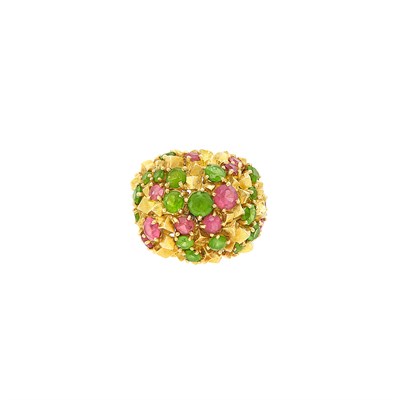 Lot 74 - Gold, Pink Tourmaline and Peridot Dome Ring, France