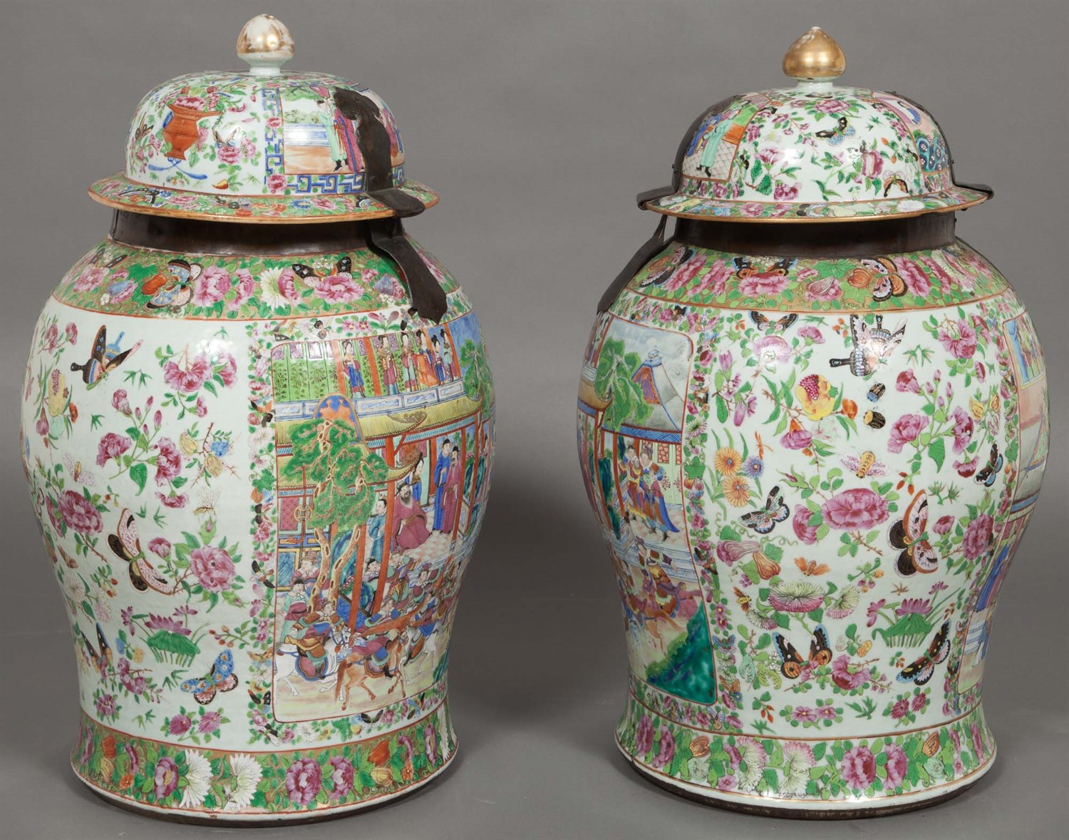 Lot 221 - Pair of Chinese Export Famille Rose and Parcel-...