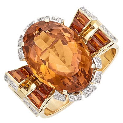 Lot 173 - Gold, Platinum, Citrine and Diamond Cuff Bangle Bracelet, Trabert & Hoeffer, Mauboussin, Reflection