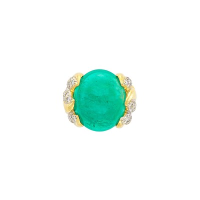 Lot 153 - Two-Color Gold, Cabochon Emerald and Diamond Ring, Marlene Stowe