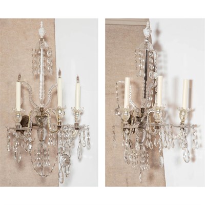 Lot 422 - Pair of George III Style Cut Glass Three-Light...