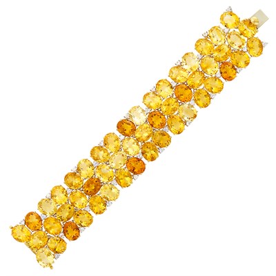 Lot 78 - Wide Gold, Citrine and White Sapphire Bracelet