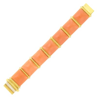 Lot 383 - Gold, Coral and Diamond Bracelet, Henry Dunay