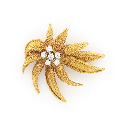 Lot 1525 - Gold and Diamond Flower Brooch
