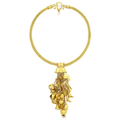Lot 67 - High Karat Gold, Seed and Freshwater Pearl Fringe Pendant-Necklace