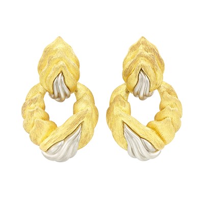 Lot 277 - Pair of Gold and Platinum Door Knocker Earclips, Henry Dunay