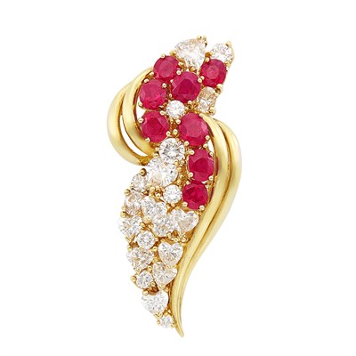 Lot 308 - Gold, Ruby and Diamond Brooch, Henry Dunay