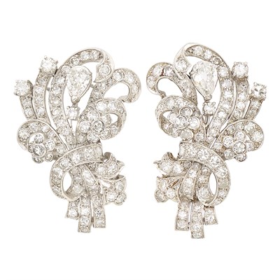 Lot 348 - Pair of Platinum and Diamond Bouquet Pins